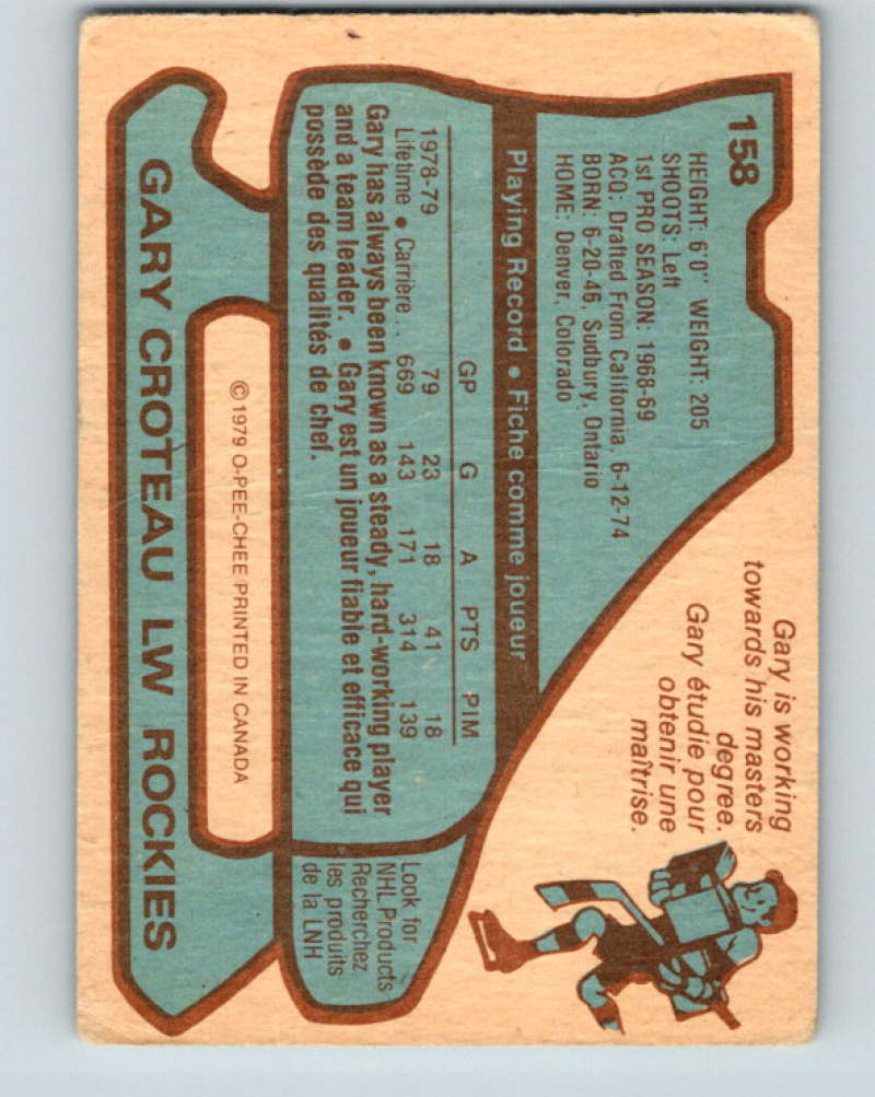 1979-80 O-Pee-Chee #158 Gary Croteau NHL  Rockies 10333