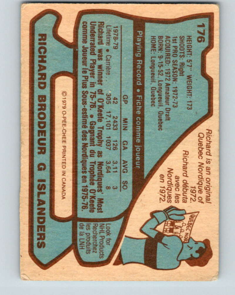1979-80 O-Pee-Chee #176 Richard Brodeur NHL  NY Islanders 10354
