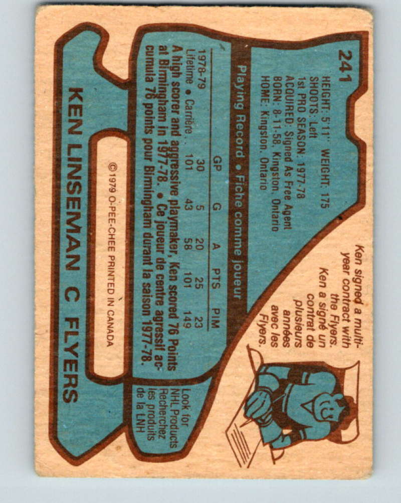 1979-80 O-Pee-Chee #241 Ken Linseman NHL  RC Rookie Flyers 10447