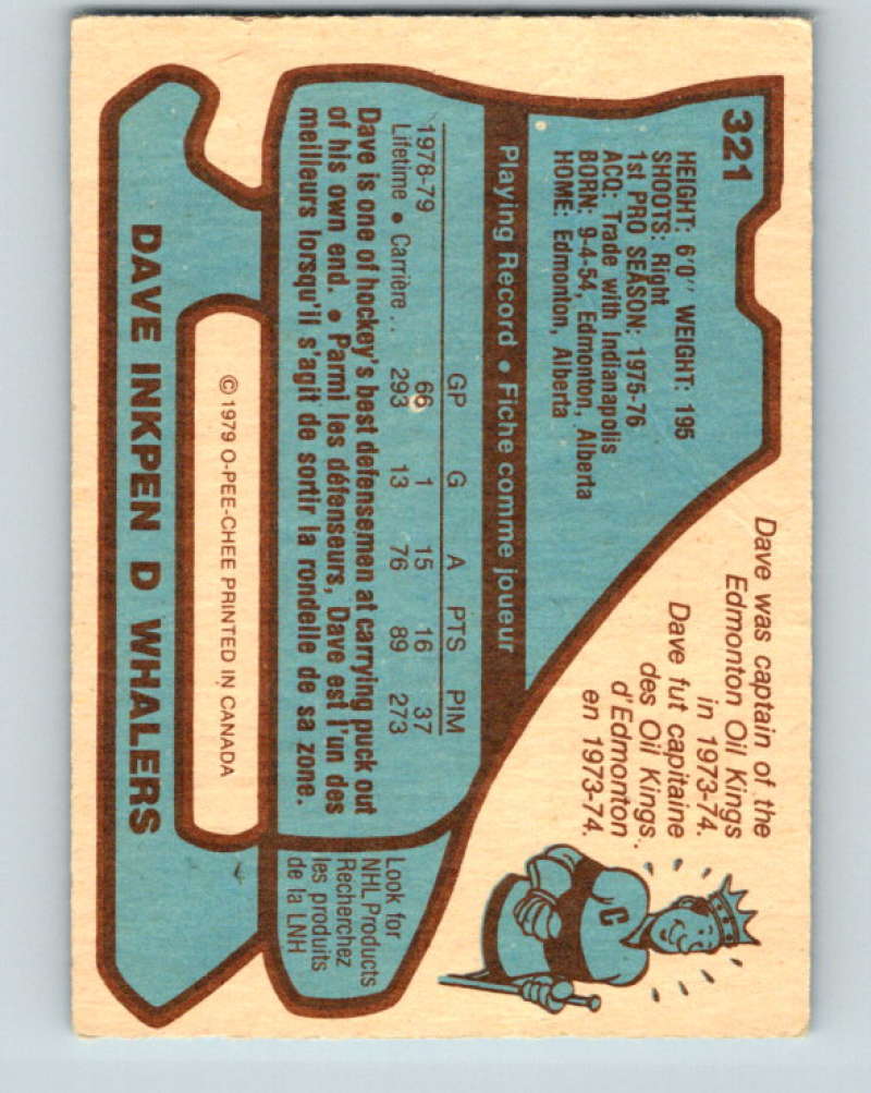 1979-80 O-Pee-Chee #321 Dave Inkpen NHL  Whalers 10560
