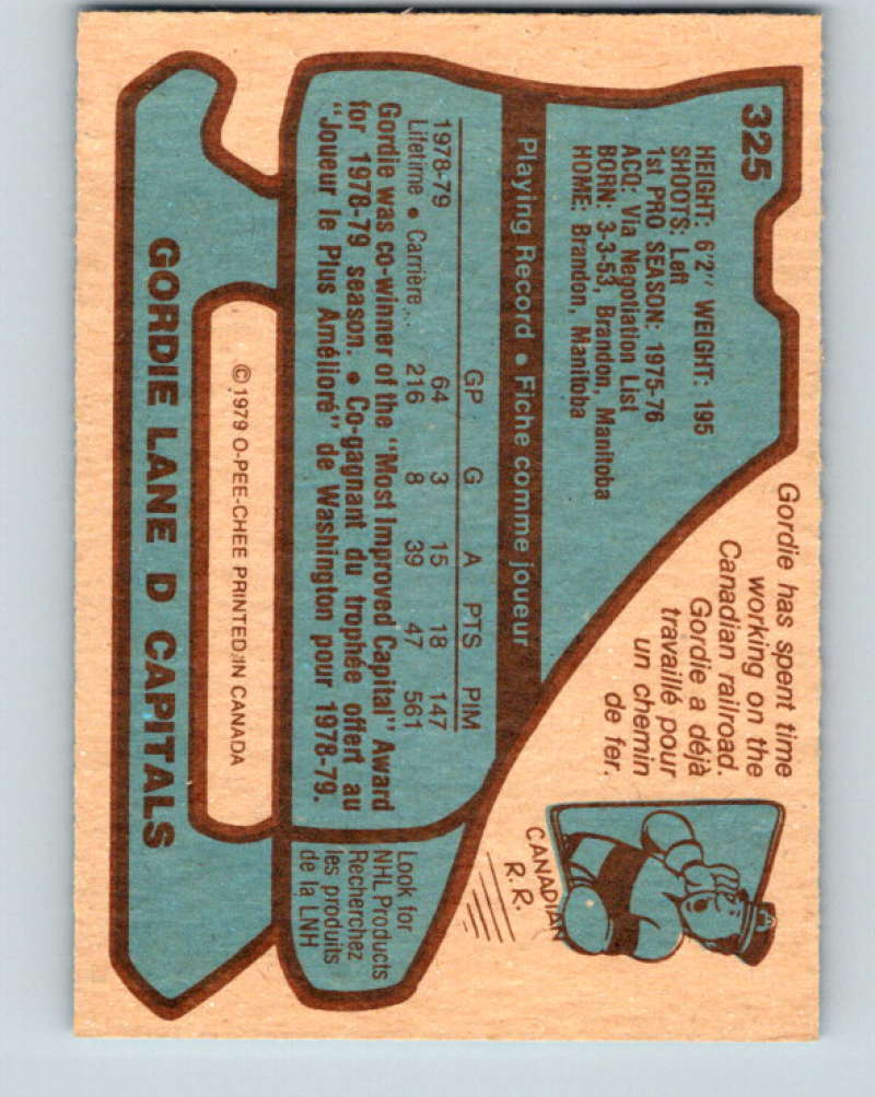 1979-80 O-Pee-Chee #325 Gord Lane NHL  Capitals 10565