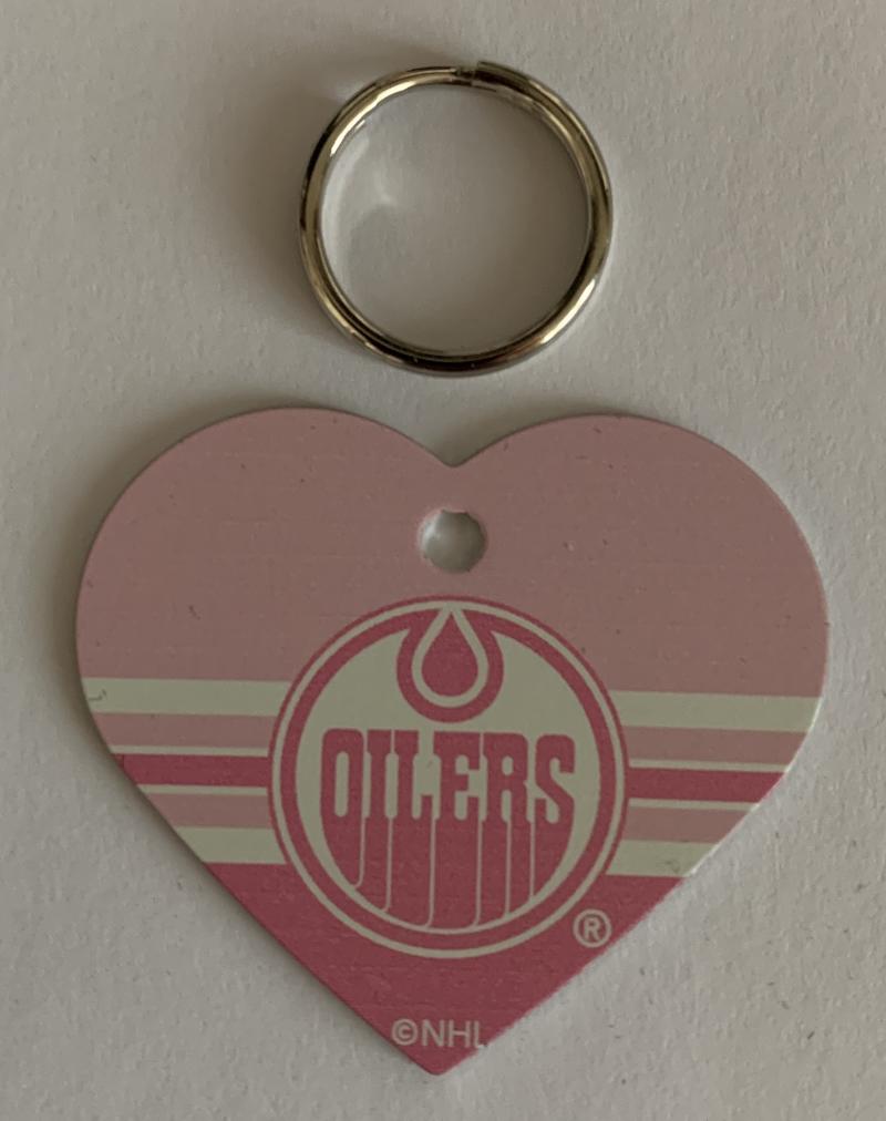 Edmonton Oilers NHL Hockey Pink Heart ID Tag with Ring - Pets, People etc Image 1