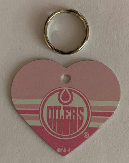 Edmonton Oilers NHL Hockey Pink Heart ID Tag with Ring - Pets, People etc Image 1