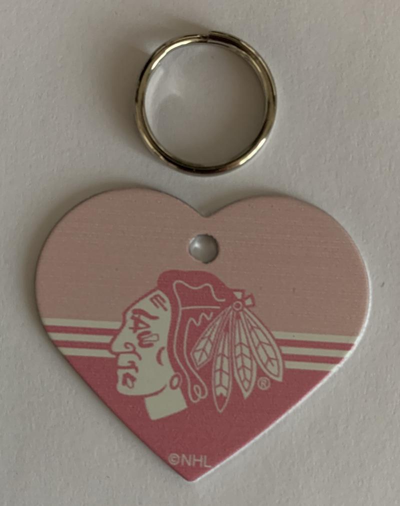 Chicago Blackhawks NHL Hockey Pink Heart ID Tag with Ring - Pets, People etc Image 1