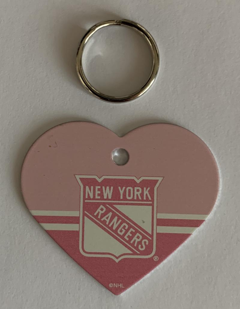 New York Rangers NHL Hockey Pink Heart ID Tag with Ring - Pets, People etc Image 1
