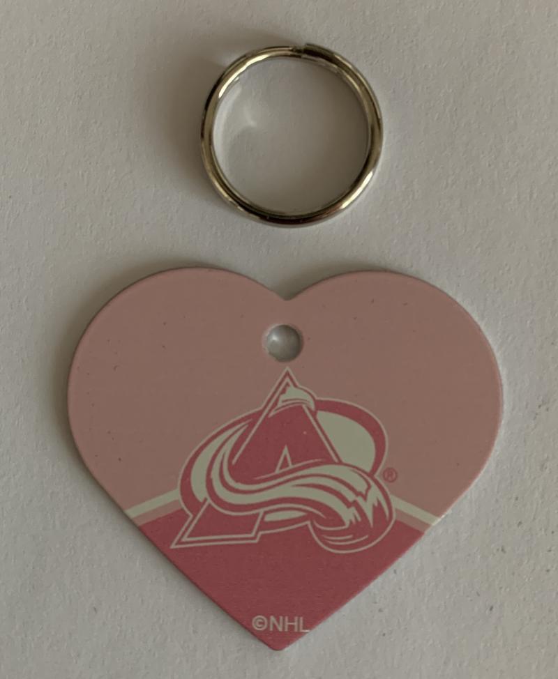 Colorado Avalanche NHL Hockey Pink Heart ID Tag with Ring - Pets, People etc Image 1