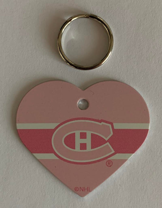 Montreal Canadiens NHL Hockey Pink Heart ID Tag with Ring - Pets, People etc Image 1
