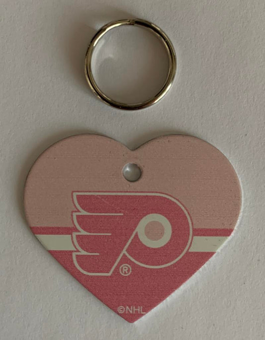 Philadelphia Flyers NHL Hockey Pink Heart ID Tag with Ring - Pets, People etc Image 1