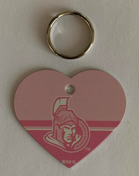Ottawa Senators NHL Hockey Pink Heart ID Tag with Ring - Pets, People etc Image 1