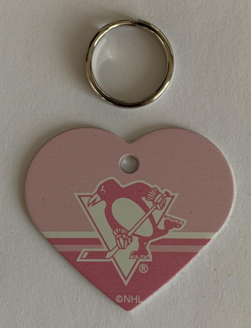 Pittsburgh Penguins NHL Hockey Pink Heart ID Tag with Ring - Pets, People etc Image 1