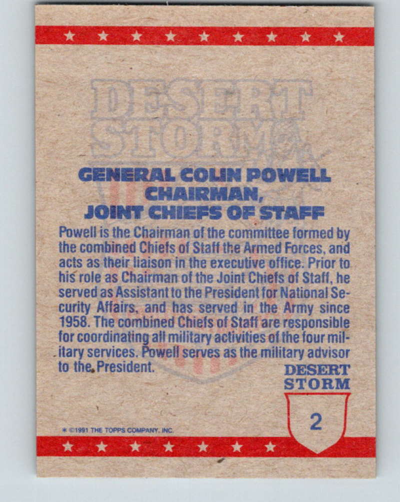 1991 Topps Desert Storm #2 Colin Powell Mint  Image 2