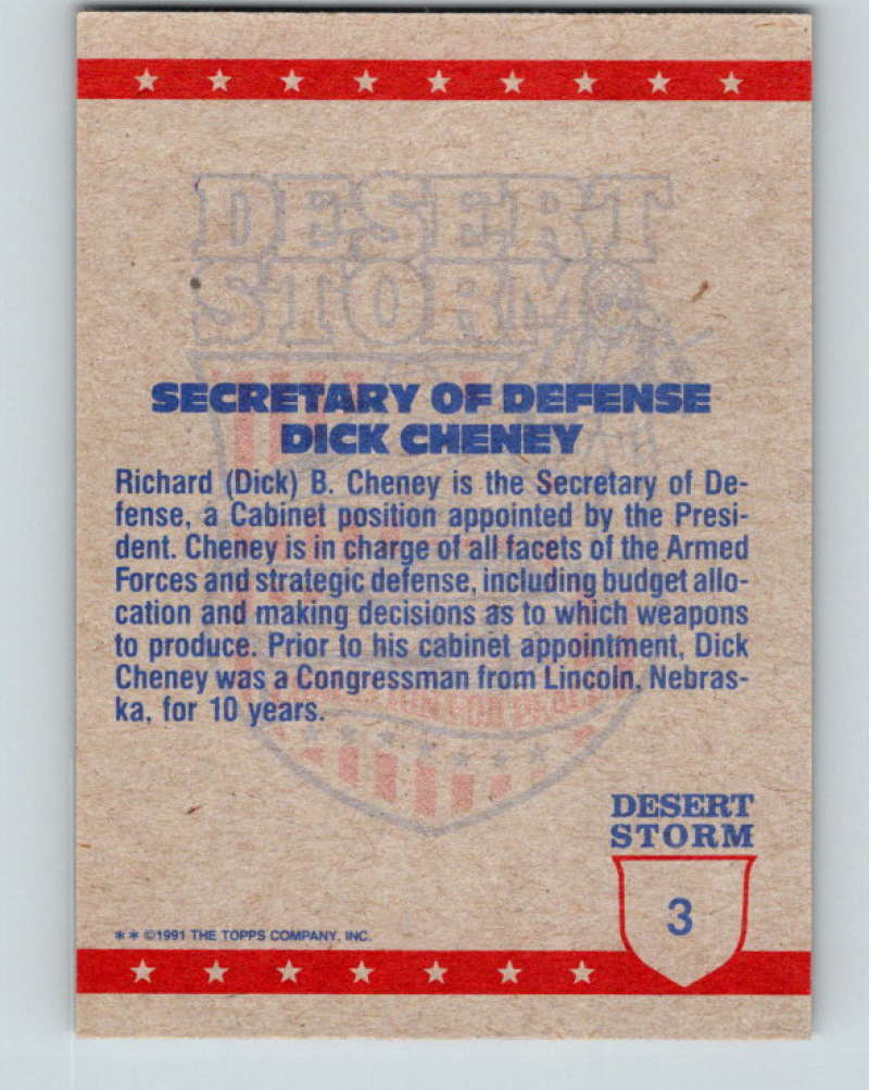 1991 Topps Desert Storm #3 Dick Cheney Mint