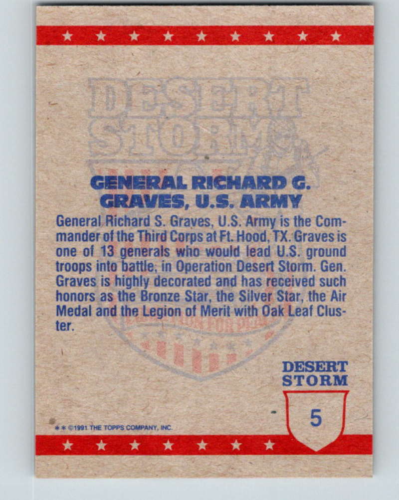 1991 Topps Desert Storm #5 General Richard G. Graves Mint  Image 2