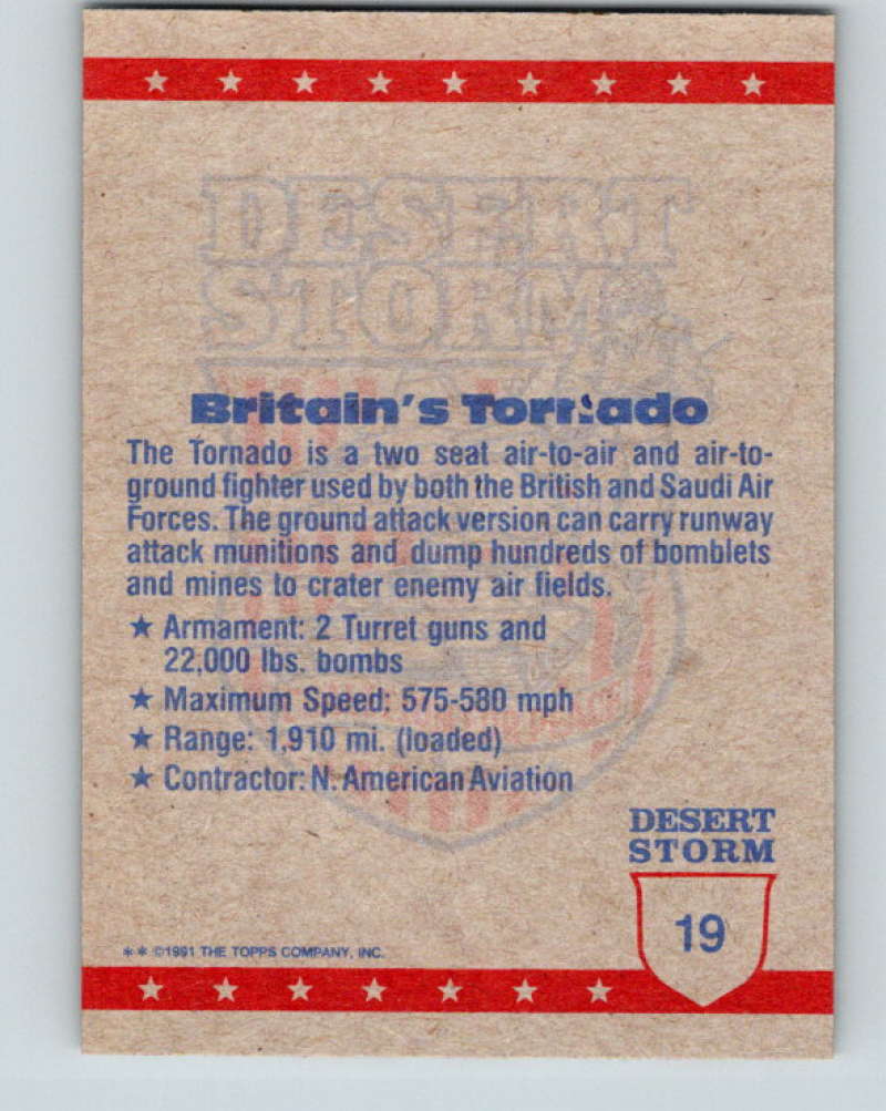 1991 Topps Desert Storm #19 Britain's Tornado Mint  Image 2