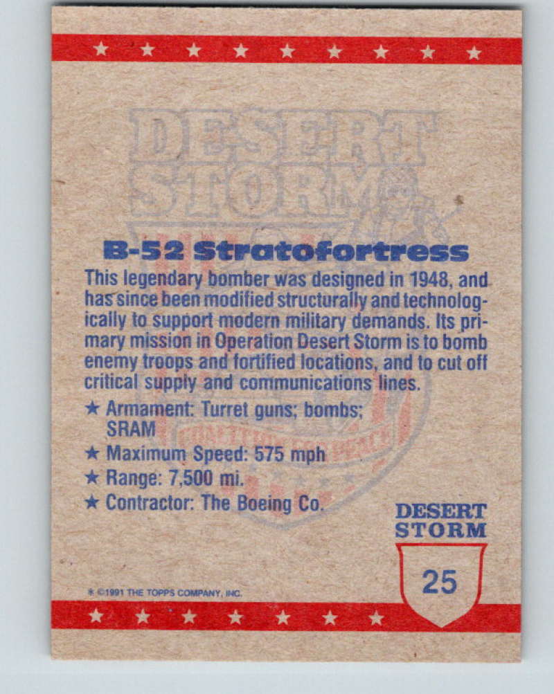 1991 Topps Desert Storm #25 B-52 Stratofortress Mint  Image 2