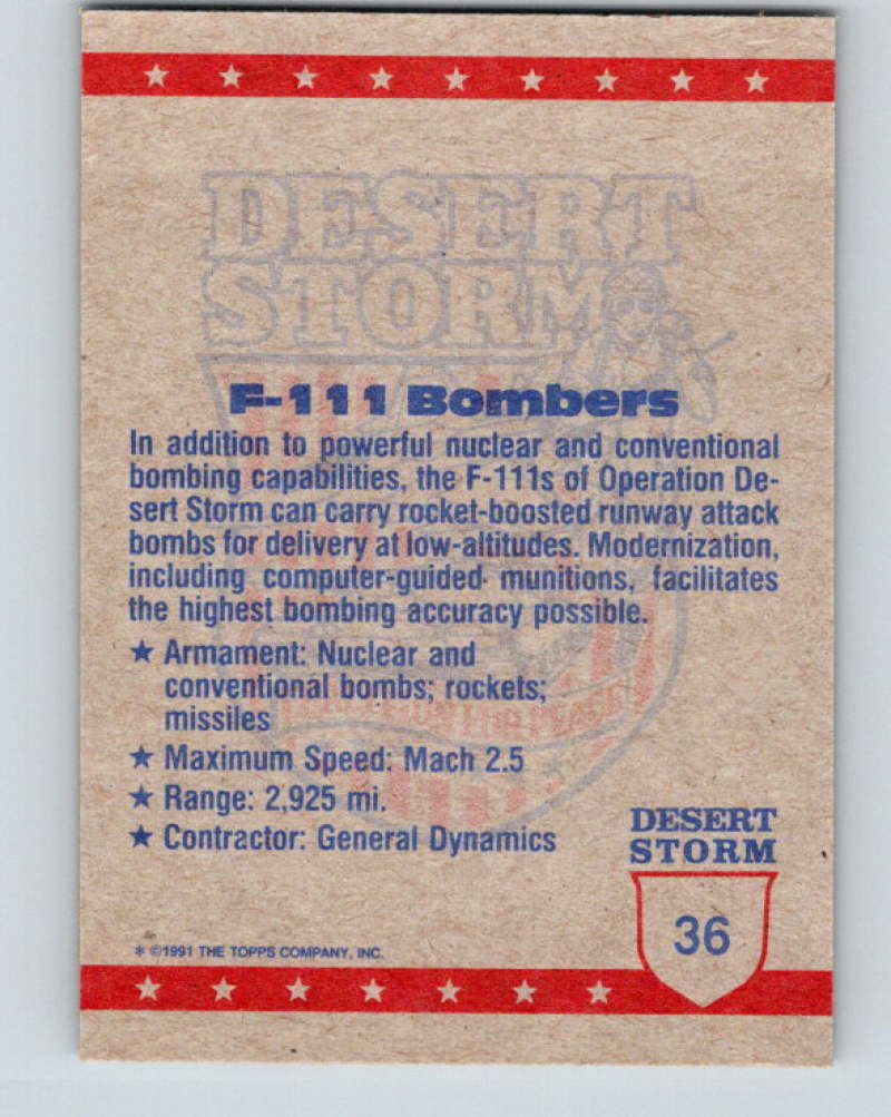 1991 Topps Desert Storm #36 F-111 Bombers Mint  Image 2