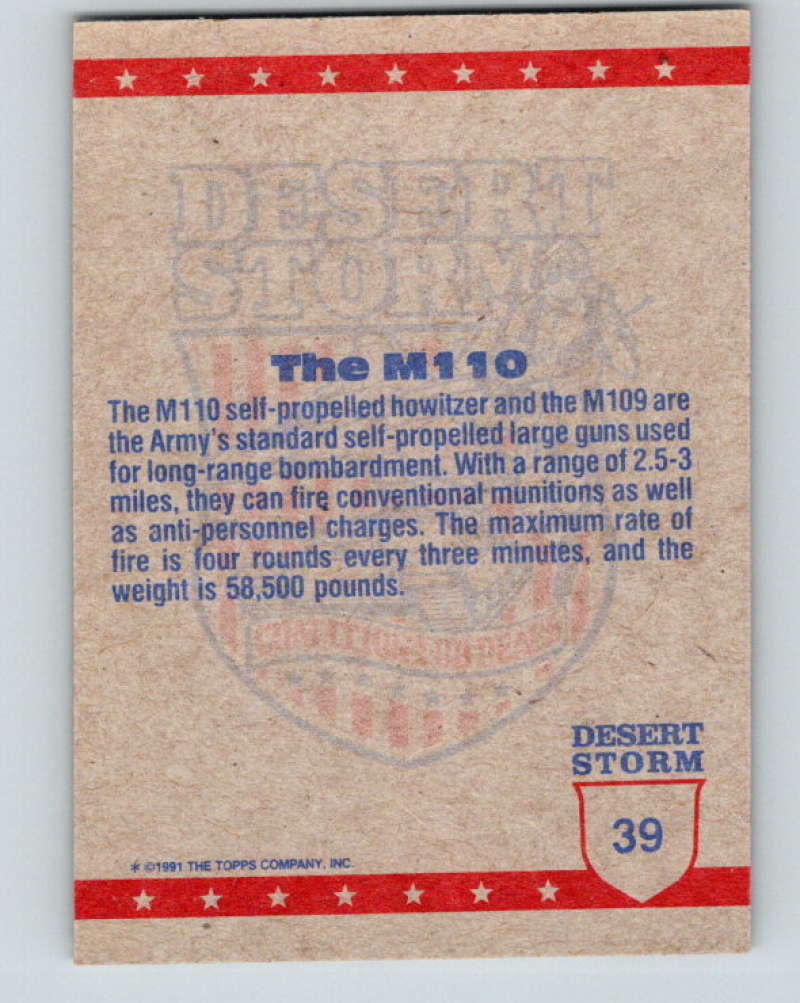 1991 Topps Desert Storm #39 Manning the M-110 Mint  Image 2