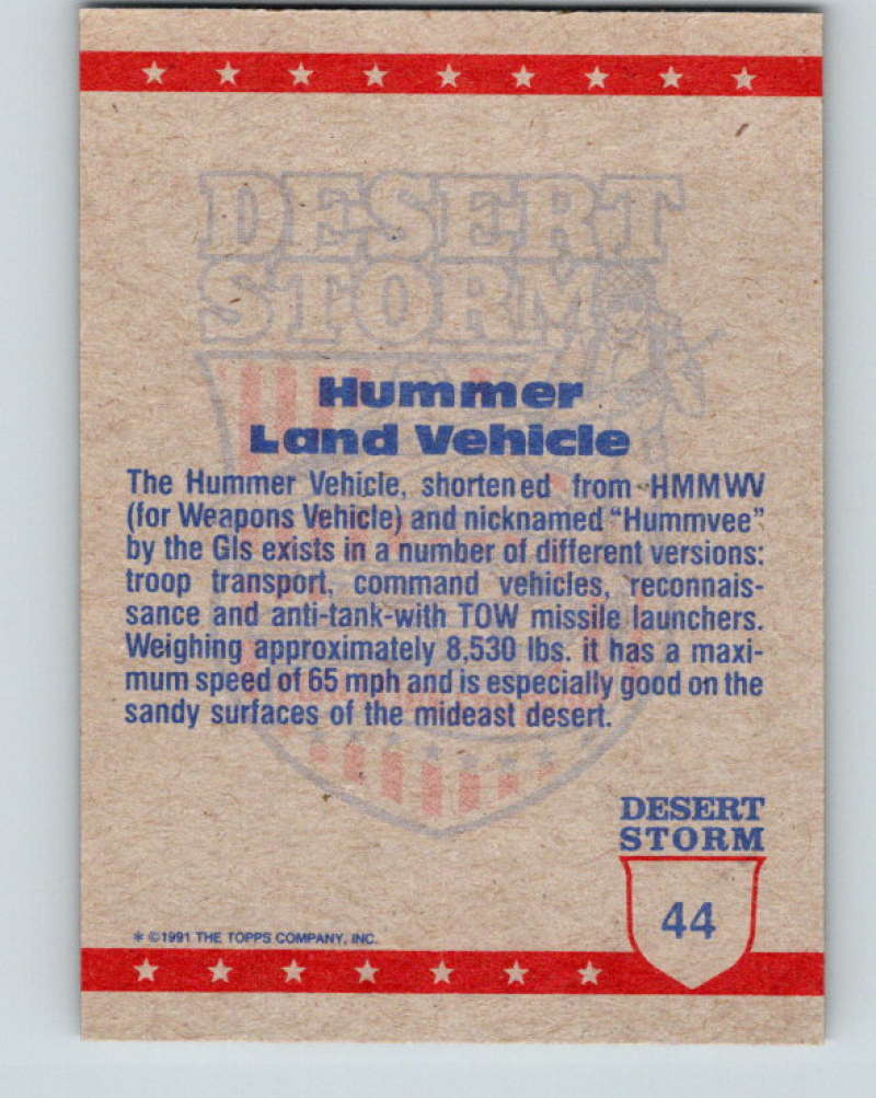 1991 Topps Desert Storm #44 Hummer Land Vehicle Mint  Image 2