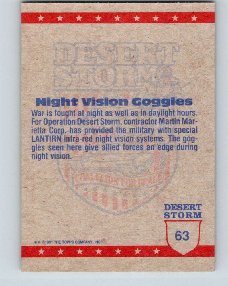 1991 Topps Desert Storm #63 Night Vision Goggles Mint  Image 2