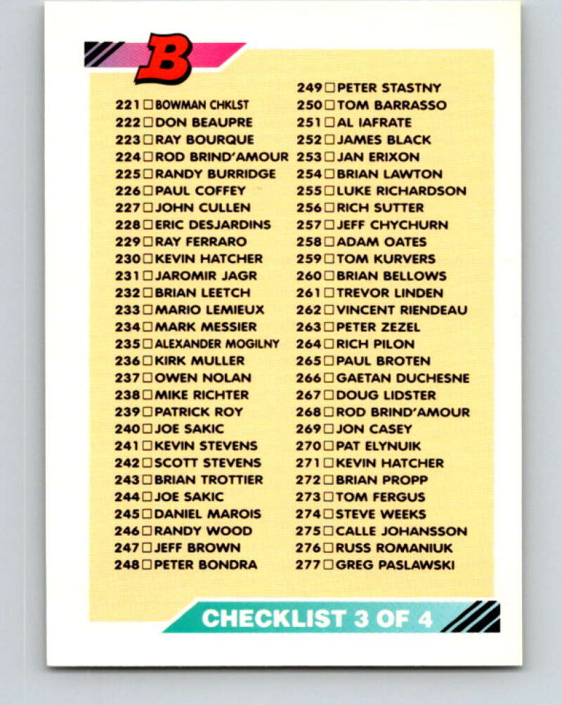 1992-93 Bowman #330 Checklist 221-331 Mint  Image 1