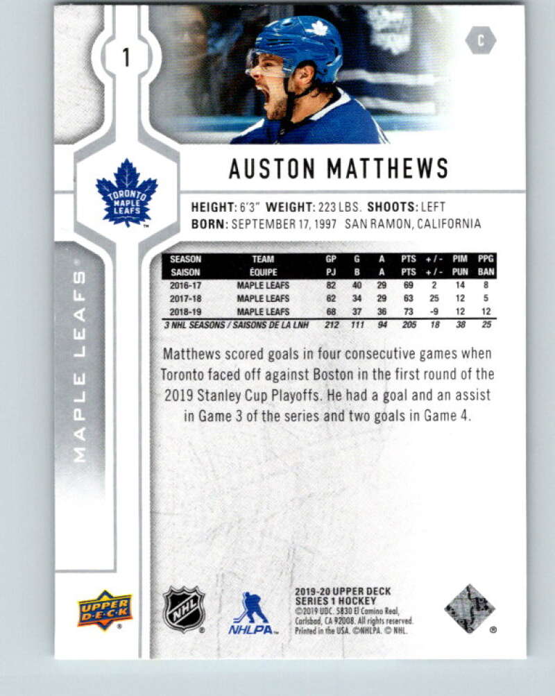 2019-20 Upper Deck #1 Auston Matthews Mint Toronto Maple Leafs