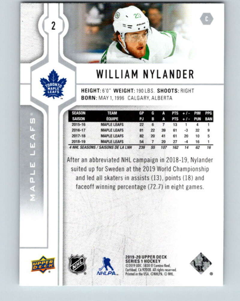 2019-20 Upper Deck #2 William Nylander Mint Toronto Maple Leafs