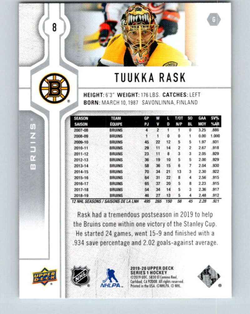 2019-20 Upper Deck #8 Tuukka Rask Mint Boston Bruins