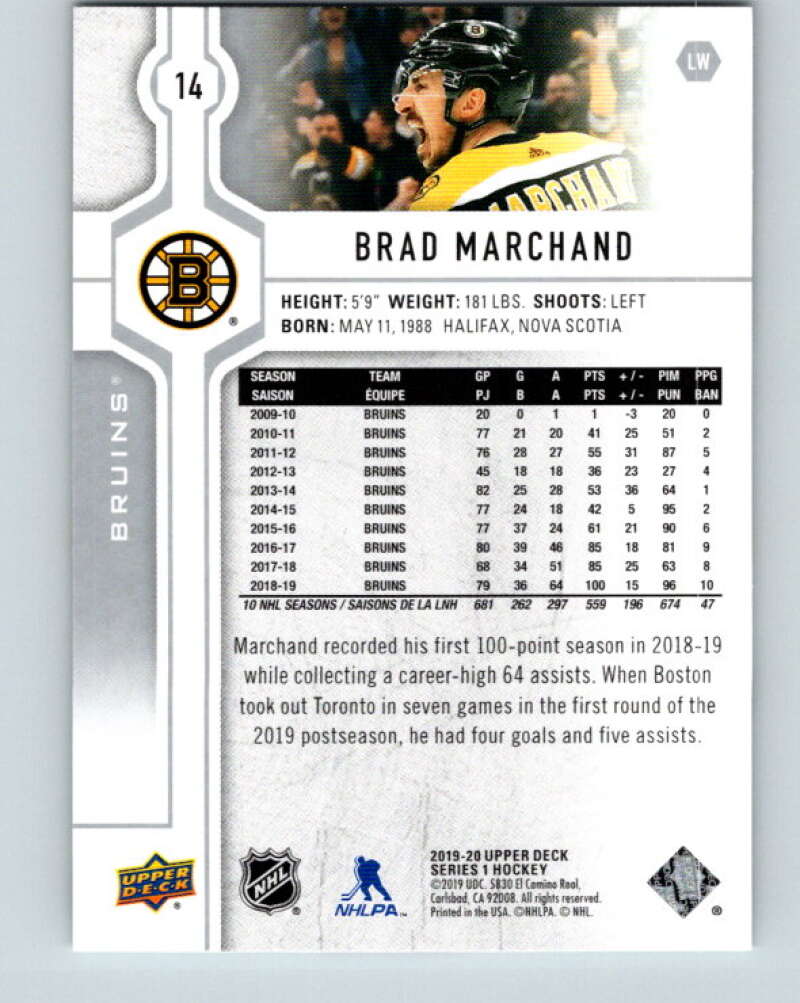 2019-20 Upper Deck #14 Brad Marchand Mint Boston Bruins