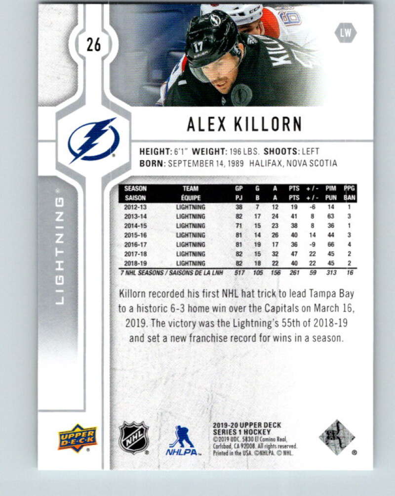 2019-20 Upper Deck #26 Alex Killorn Mint Tampa Bay Lightning  Image 2