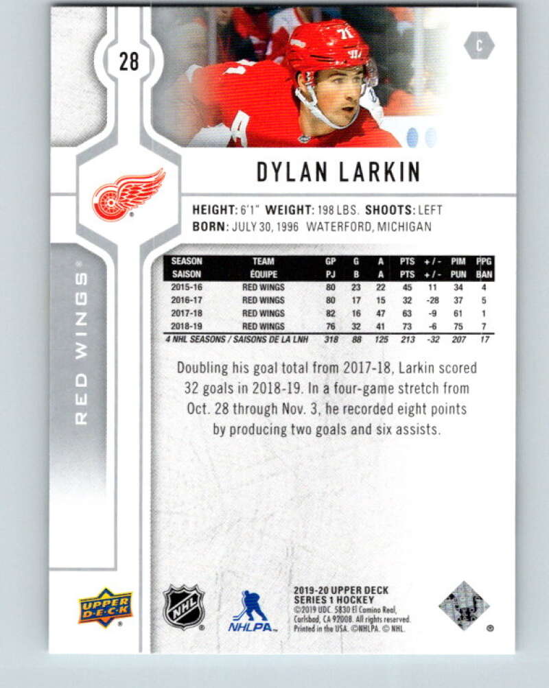 2019-20 Upper Deck #28 Dylan Larkin Mint Detroit Red Wings