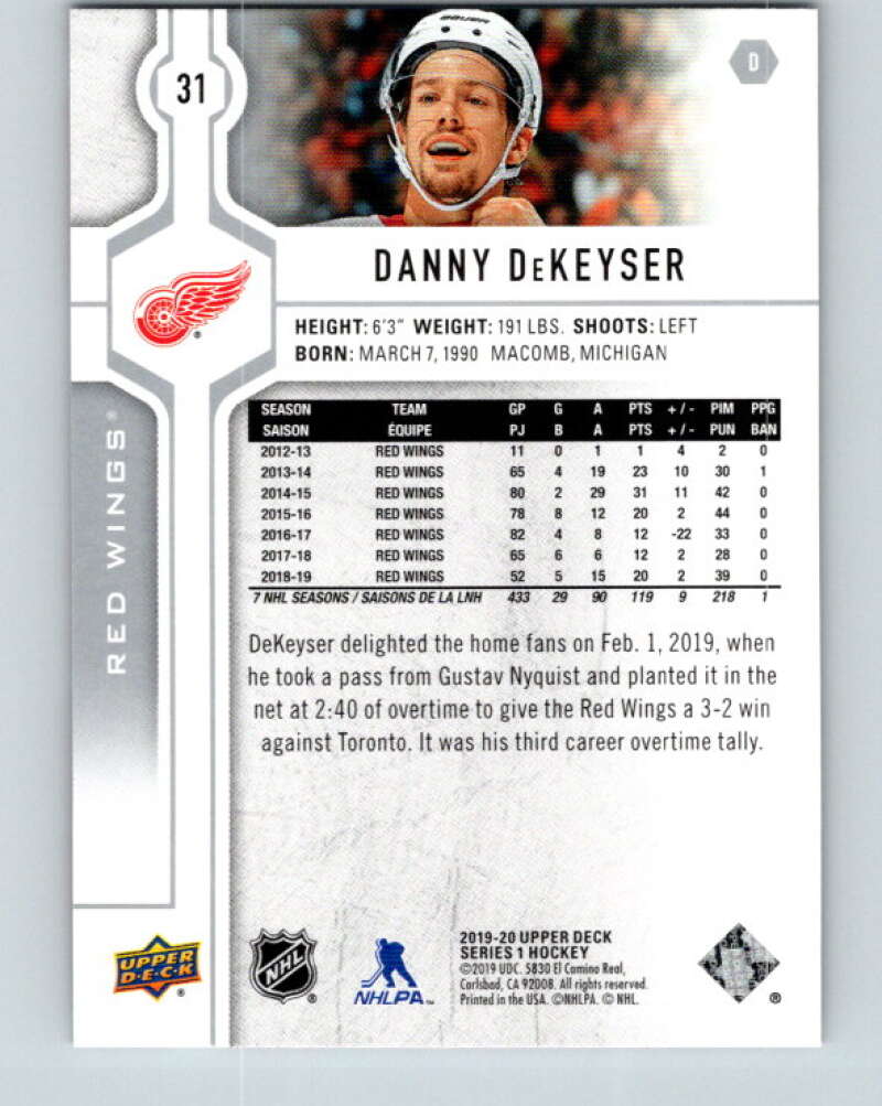2019-20 Upper Deck #31 Danny DeKeyser Mint Detroit Red Wings  Image 2