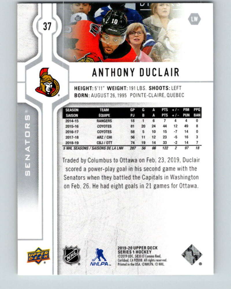 2019-20 Upper Deck #37 Anthony Duclair Mint Ottawa Senators  Image 2