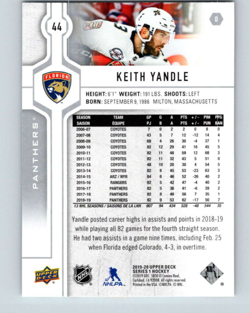 2019-20 Upper Deck #44 Keith Yandle Mint Florida Panthers  Image 2