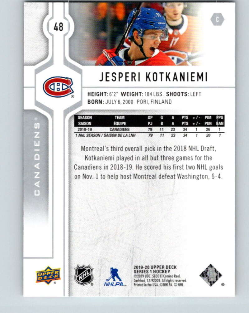 2019-20 Upper Deck #48 Jesperi Kotkaniemi Mint Montreal Canadiens