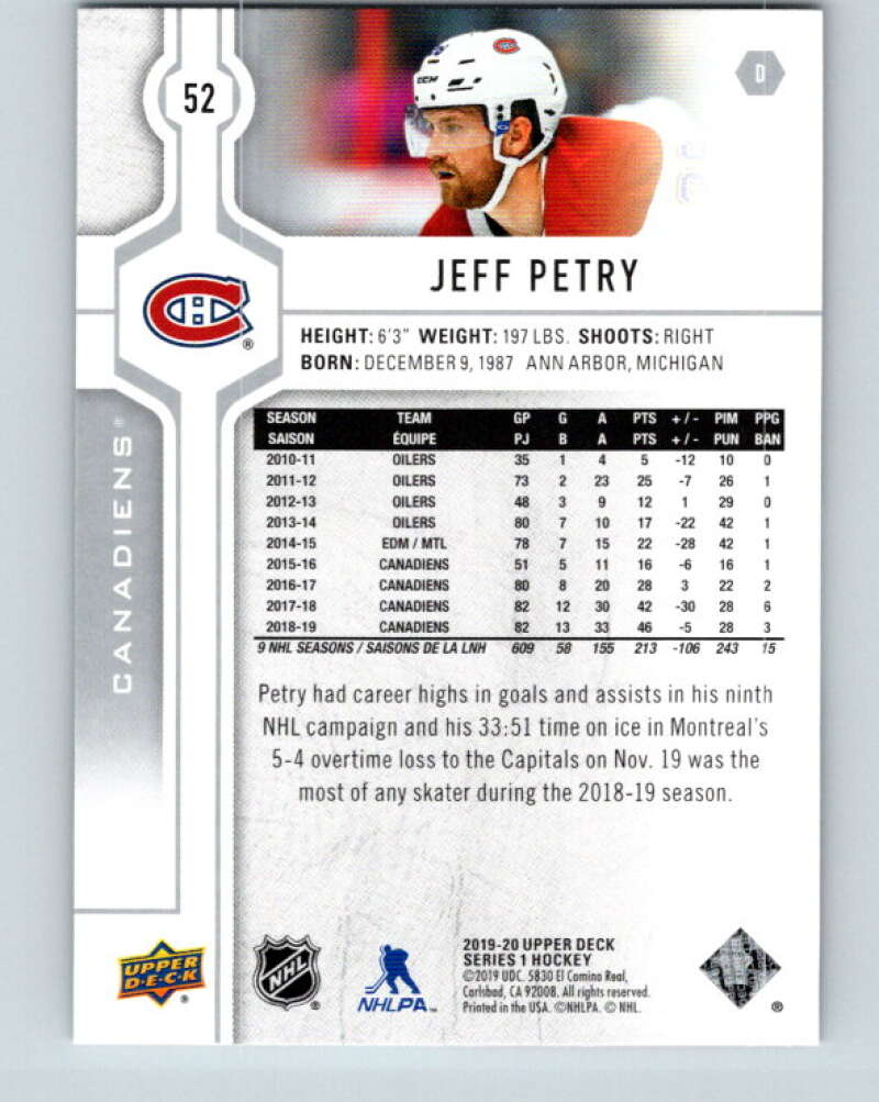 2019-20 Upper Deck #52 Jeff Petry Mint Montreal Canadiens