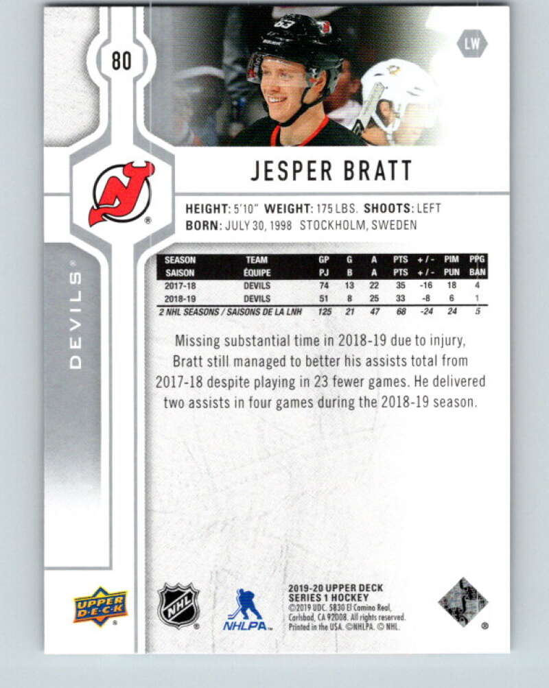 2019-20 Upper Deck #80 Jesper Bratt Mint New Jersey Devils