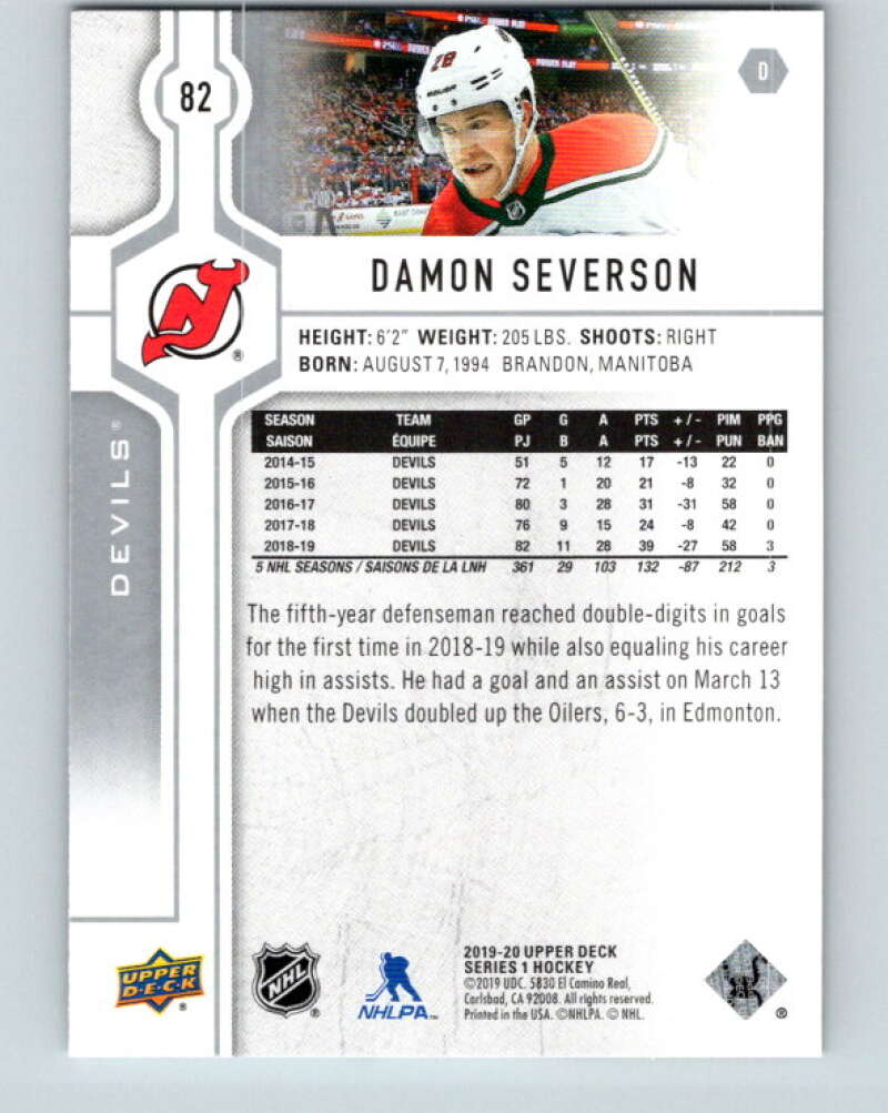 2019-20 Upper Deck #82 Damon Severson Mint New Jersey Devils  Image 2