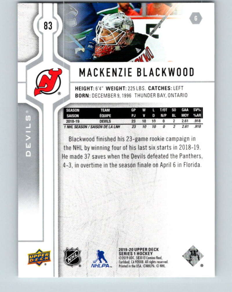 2019-20 Upper Deck #83 Mackenzie Blackwood Mint New Jersey Devils