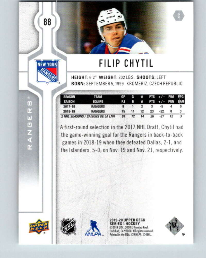 2019-20 Upper Deck #88 Filip Chytil Mint New York Rangers  Image 2