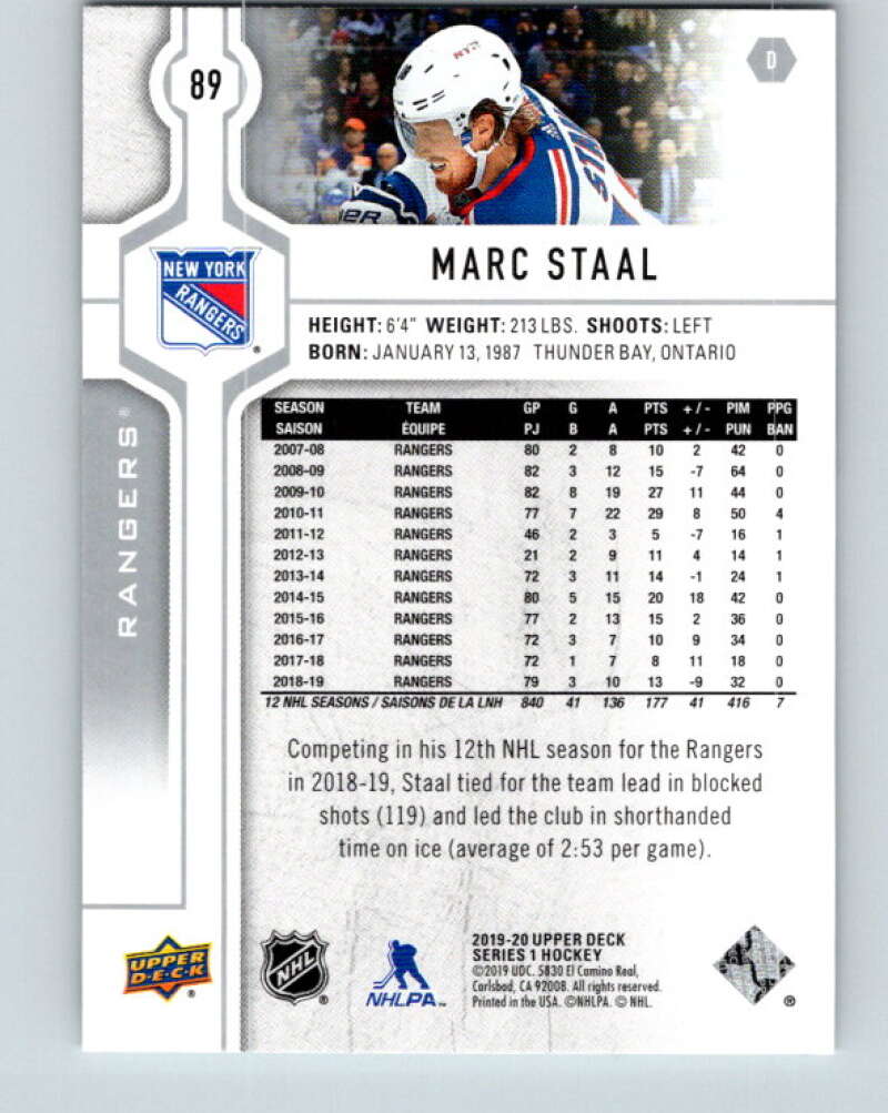 2019-20 Upper Deck #89 Marc Staal Mint New York Rangers