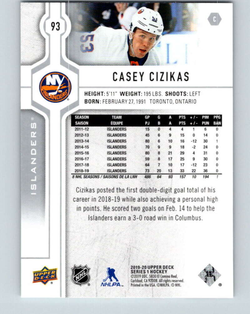 2019-20 Upper Deck #93 Casey Cizikas Mint New York Islanders  Image 2