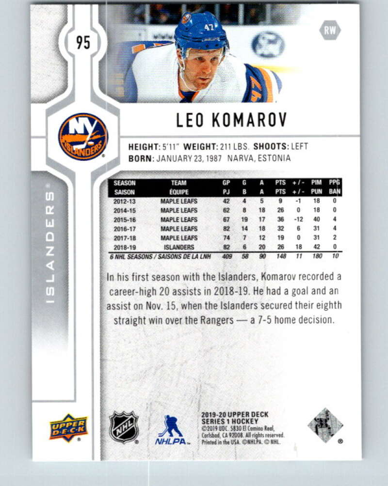 2019-20 Upper Deck #95 Leo Komarov Mint New York Islanders  Image 2