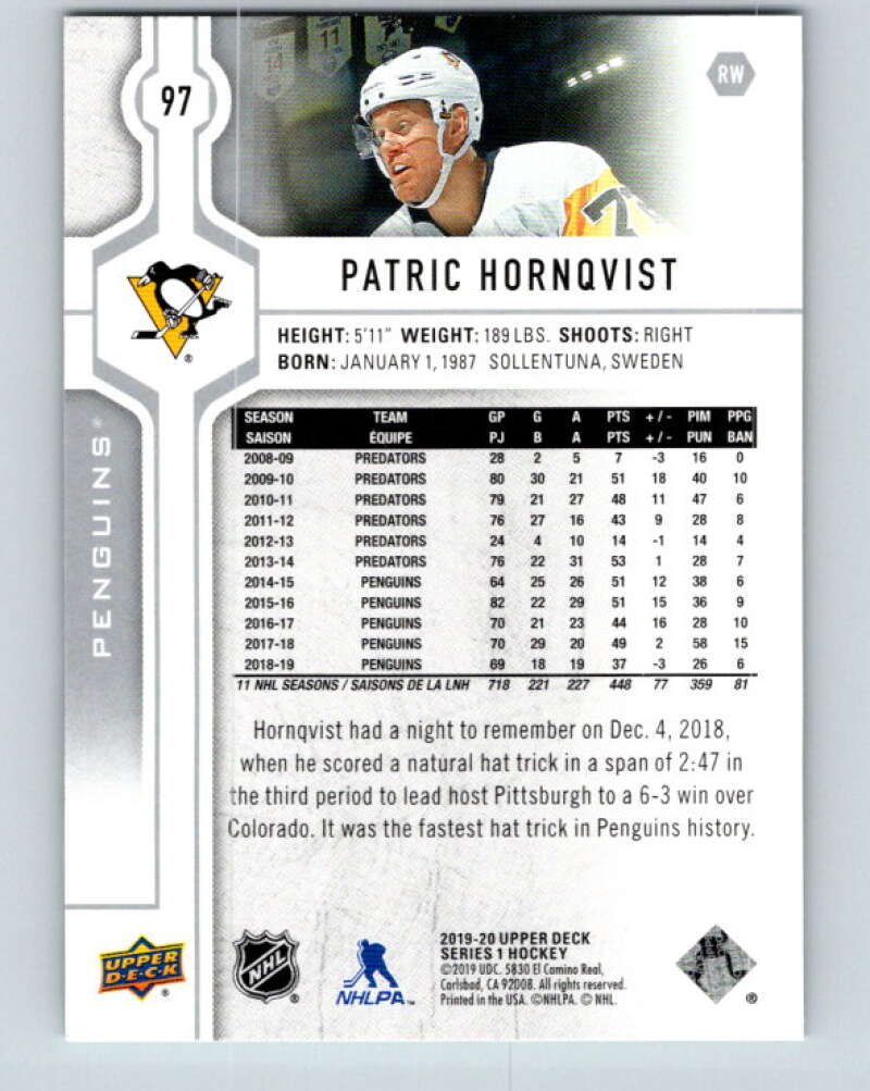 2019-20 Upper Deck #97 Patric Hornqvist Mint Pittsburgh Penguins  Image 2