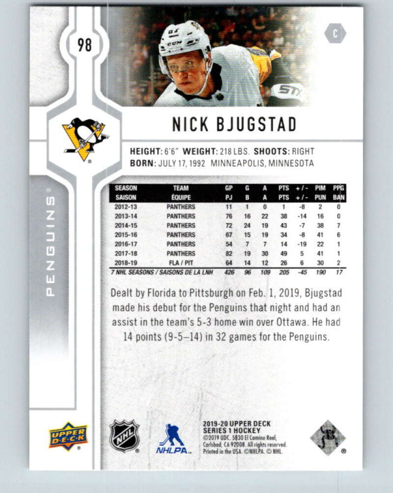 2019-20 Upper Deck #98 Nick Bjugstad Mint Pittsburgh Penguins  Image 2
