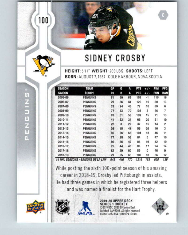 2019-20 Upper Deck #100 Sidney Crosby Mint Pittsburgh Penguins