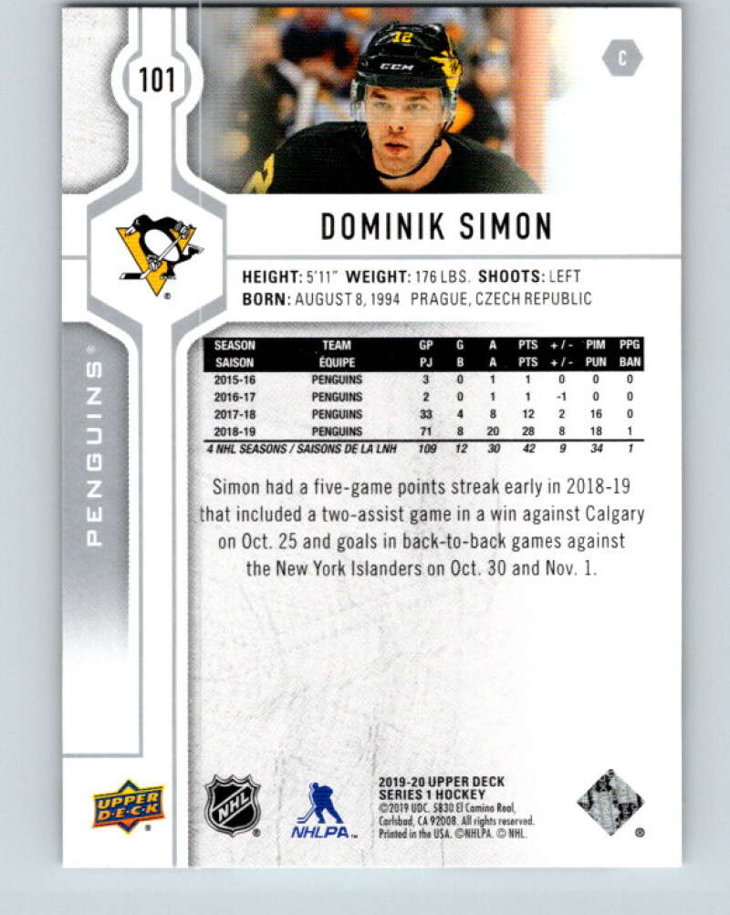 2019-20 Upper Deck #101 Dominik Simon Mint Pittsburgh Penguins