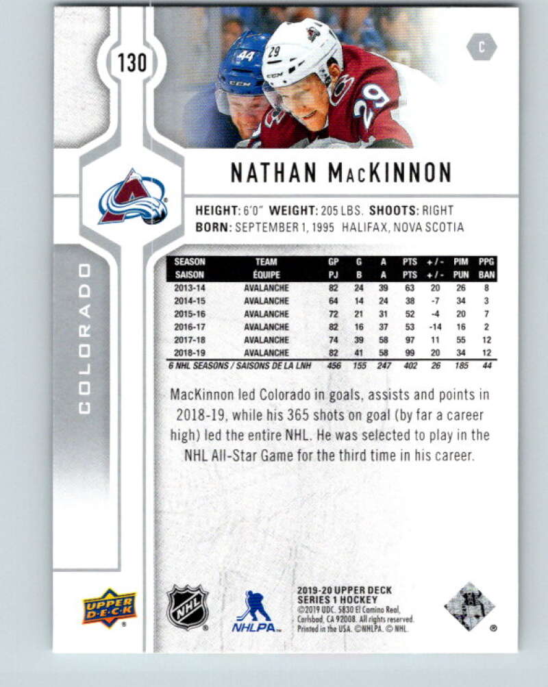 2019-20 Upper Deck #130 Nathan MacKinnon Mint Colorado Avalanche  Image 2