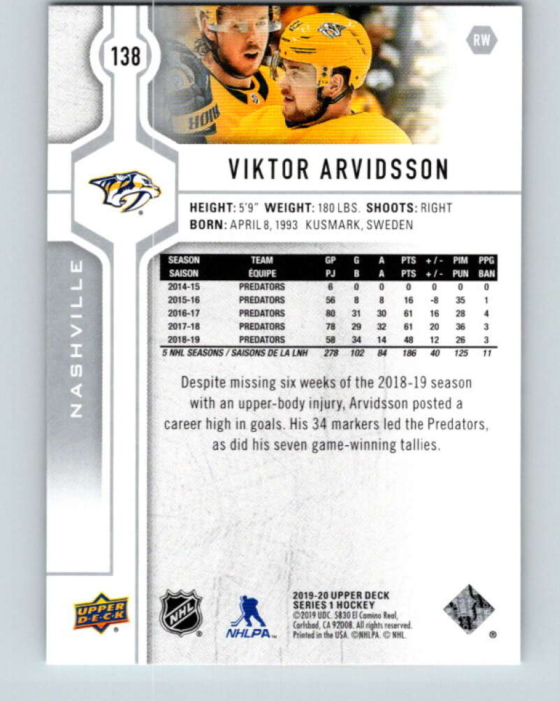 2019-20 Upper Deck #138 Viktor Arvidsson Mint Nashville Predators