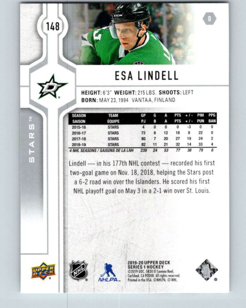 2019-20 Upper Deck #148 Esa Lindell Mint Dallas Stars  Image 2