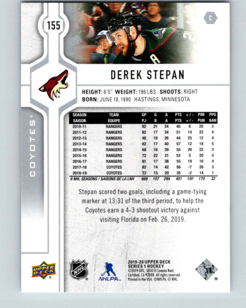 2019-20 Upper Deck #155 Derek Stepan Mint Arizona Coyotes  Image 2